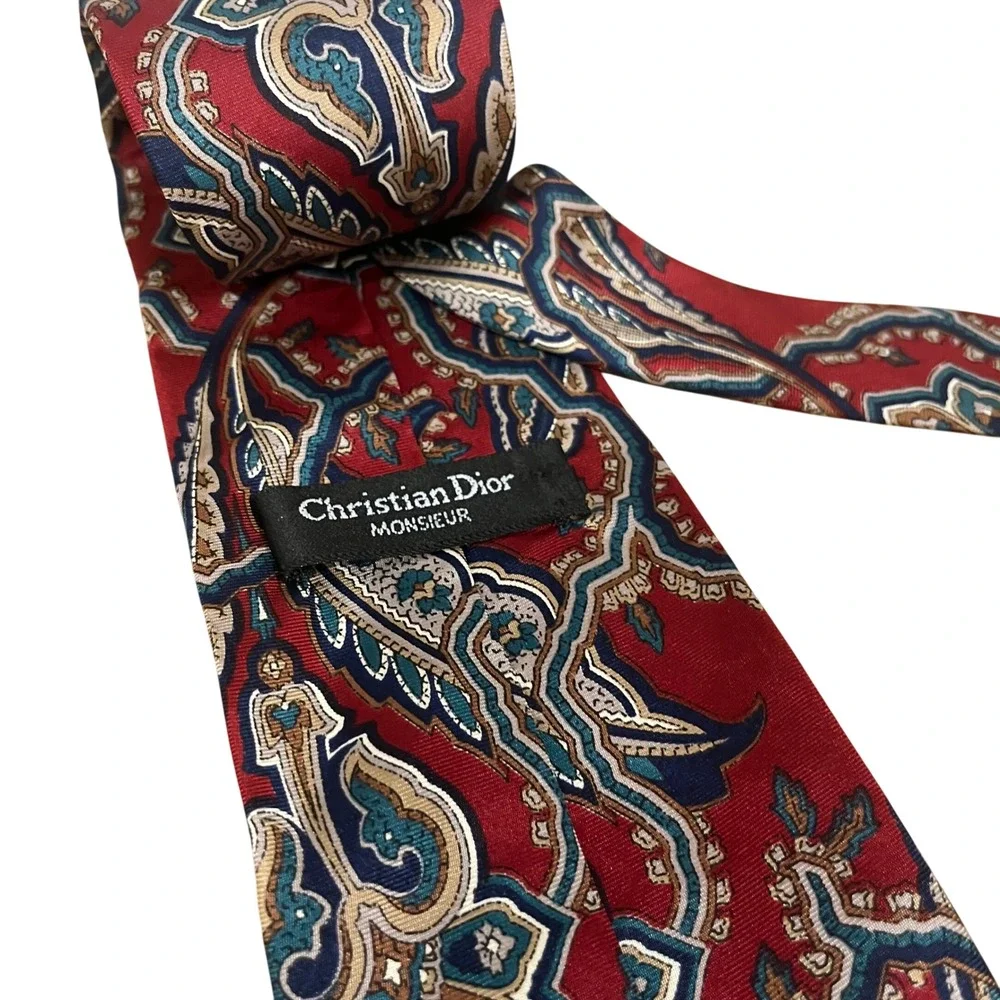 Christian‎ Dior Monsieur Burgundy Paisley Silk Necktie Men's Formal Tie VTG euc